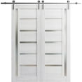 thumbnail image 1 of Sturdy Double Barn Door 48 x 84 inches | Quadro 4088 Nordic White with Frosted Glass | 13FT Rail Hangers Heavy Set | Solid Panel Interior Doors, 1 of 5