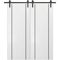 thumbnail image 1 of Sturdy Double Barn Door 48 x 84 inches with | Planum 0016 White Silk with Frosted Glass | 13FT Rail Hangers Heavy Set | Solid Panel Interior Doors, 1 of 6