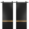 thumbnail image 1 of Sturdy Double Barn Door 48 x 84 inches with | Planum 2010 Matte Black with Frosted Glass | 13FT Rail Hangers Heavy Set | Solid Panel Interior Doors, 1 of 6