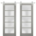 thumbnail image 1 of Sturdy Double Barn Door 48 x 96 inches with Frosted Glass | Quadro 4002 Grey Ash | Stainless Steel 13FT Rail Hangers Heavy Set | Solid Panel Interior Doors, 1 of 6