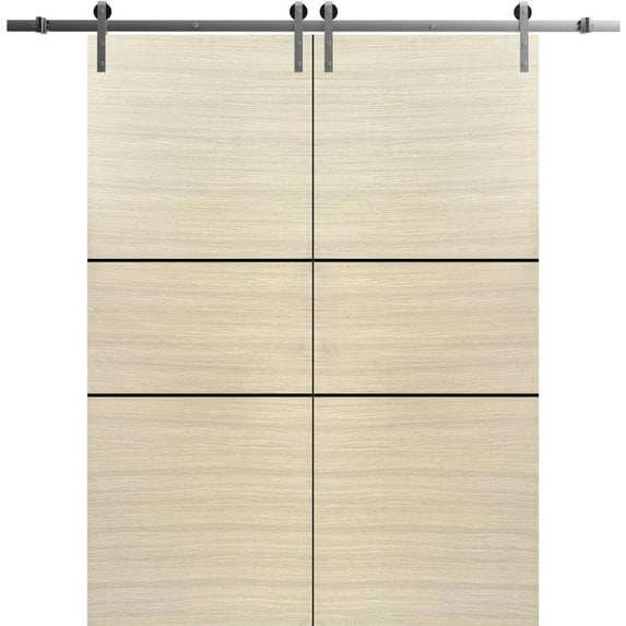Sturdy Double Barn Door 48 x 96 inches with | Planum 0014 Natural Veneer with Frosted Glass | Stainless Steel 13FT Rail Hangers Heavy Set | Solid Panel Interior Doors