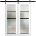 thumbnail image 1 of Sturdy Double Barn Door 48 x 96 inches | Planum 2132 White Silk Frosted Glass | 13FT Rail Hangers Heavy Set | Solid Panel Interior Doors, 1 of 6