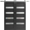 thumbnail image 1 of Sturdy Double Barn Door 48 x 96 inches | Quadro 4113 Matte Black Frosted Glass | Stainless Steel 13FT Rail Hangers Heavy Set | Solid Panel Interior Doors, 1 of 6