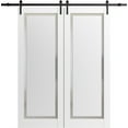 thumbnail image 1 of Sturdy Double Barn Door 48 x 96 inches with | Planum 0888 Painted White with Frosted Glass | 13FT Rail Hangers Heavy Set | Solid Panel Interior Doors, 1 of 5