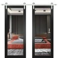 thumbnail image 1 of Sturdy Double Barn Door 56 x 80 inches with | Lucia 1299 Matte Black with Mirror | Stainless Steel 13FT Rail Hangers Heavy Set | Solid Panel Interior Doors, 1 of 5