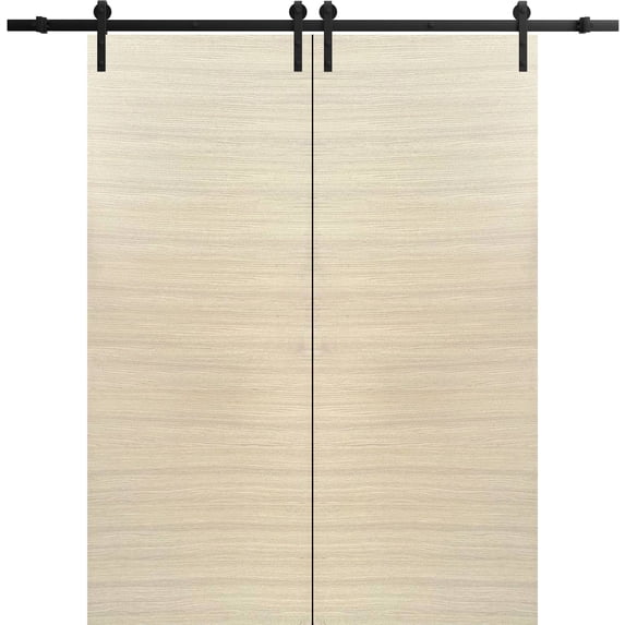 Sturdy Double Barn Door 56 x 80 inches | Planum 0010 Natural Veneer | 13FT Rail Hangers Heavy Set | Solid Panel Interior Doors