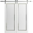 thumbnail image 1 of Sturdy Double Barn Door 56 x 80 inches with | Planum 0888 Painted White with Frosted Glass | Stainless Steel 13FT Rail Hangers Heavy Set | Solid Panel Interior Doors, 1 of 6