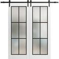thumbnail image 1 of Sturdy Double Barn Door 56 x 80 inches | Planum 2122 White Silk Frosted Glass | 13FT Rail Hangers Heavy Set | Solid Panel Interior Doors, 1 of 6