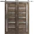 thumbnail image 1 of Sturdy Double Barn Door 56 x 80 inches | Quadro 4088 Cognac Oak with Frosted Glass | 13FT Rail Hangers Heavy Set | Solid Panel Interior Doors, 1 of 5