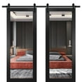 thumbnail image 1 of Sturdy Double Barn Door 56 x 80 inches with | Lucia 1299 Matte Black with Mirror | 13FT Rail Hangers Heavy Set | Solid Panel Interior Doors, 1 of 6