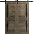 thumbnail image 1 of Sturdy Double Barn Door 56 x 80 inches with | Veregio 7588 Cognac Oak with Black Glass | 13FT Rail Hangers Heavy Set | Solid Panel Interior Doors, 1 of 5