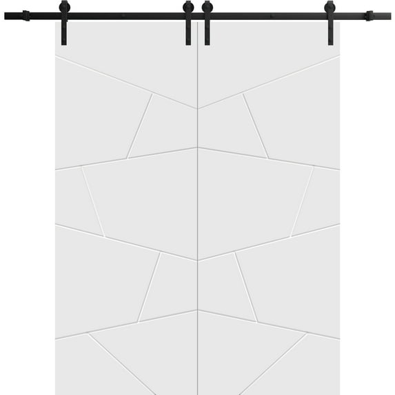Sturdy Double Barn Door 56 x 84 inches | Planum 0990 Painted White | 13FT Rail Hangers Heavy Set | Solid Panel Interior Doors