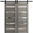 thumbnail image 1 of Sturdy Double Barn Door 56 x 84 inches | Quadro 4445 Nebraska Grey with Frosted Glass | 13FT Rail Hangers Heavy Set | Solid Panel Interior Doors, 1 of 6
