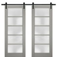 thumbnail image 1 of Sturdy Double Barn Door 56 x 84 inches with Frosted Glass | Quadro 4002 Grey Ash | Top Mount 13FT Rail Hangers Heavy Set | Solid Panel Interior Doors, 1 of 6