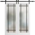 thumbnail image 1 of Sturdy Double Barn Door 56 x 96 inches | Planum 2112 White Silk Frosted Glass | 13FT Rail Hangers Heavy Set | Solid Panel Interior Doors, 1 of 6