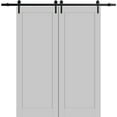 thumbnail image 1 of Sturdy Double Barn Door 56 x 96 inches | Quadro 4111 Matte Grey | 13FT Rail Hangers Heavy Set | Solid Panel Interior Doors, 1 of 6