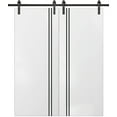thumbnail image 1 of Sturdy Double Barn Door 56 x 96 inches with | Planum 0016 White Silk with Frosted Glass | 13FT Rail Hangers Heavy Set | Solid Panel Interior Doors, 1 of 6
