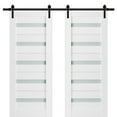 thumbnail image 1 of Sturdy Double Barn Door 60 x 80 inches with Frosted Glass | Quadro 4445 White Silk | Top Mount 13FT Rail Hangers Heavy Set | Solid Panel Interior Doors, 1 of 6