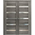 thumbnail image 1 of Sturdy Double Barn Door 60 x 80 inches | Lucia 2166 Matte Black Clear Glass | 13FT Rail Hangers Heavy Set | Solid Panel Interior Doors, 1 of 6