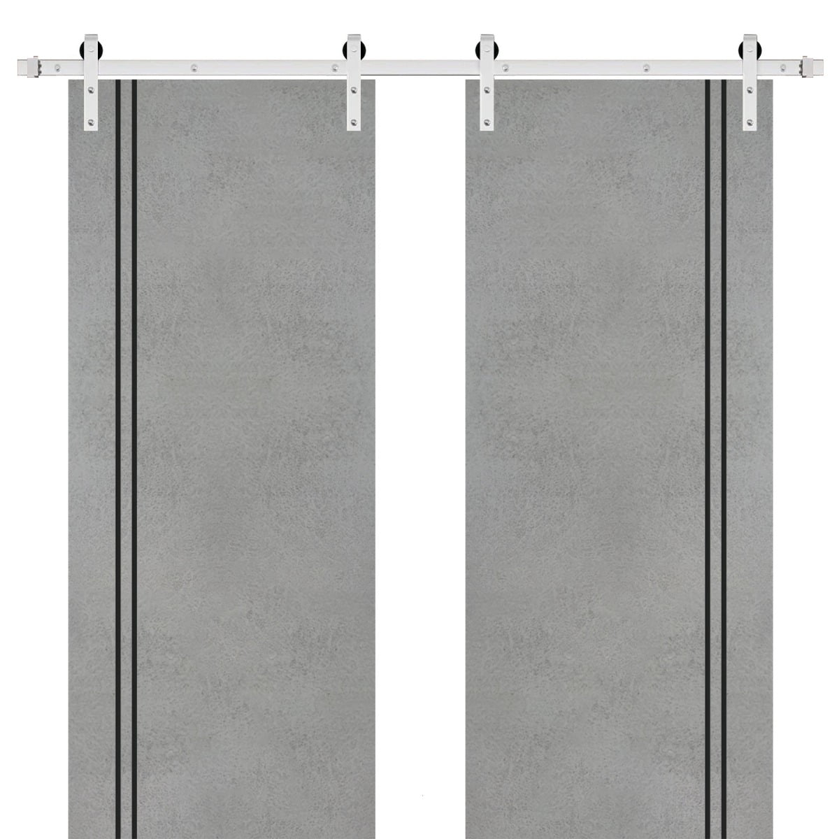 Sturdy Double Barn Door 60 X 80 Inches With Planum 0016 Concrete With Frosted Glass 