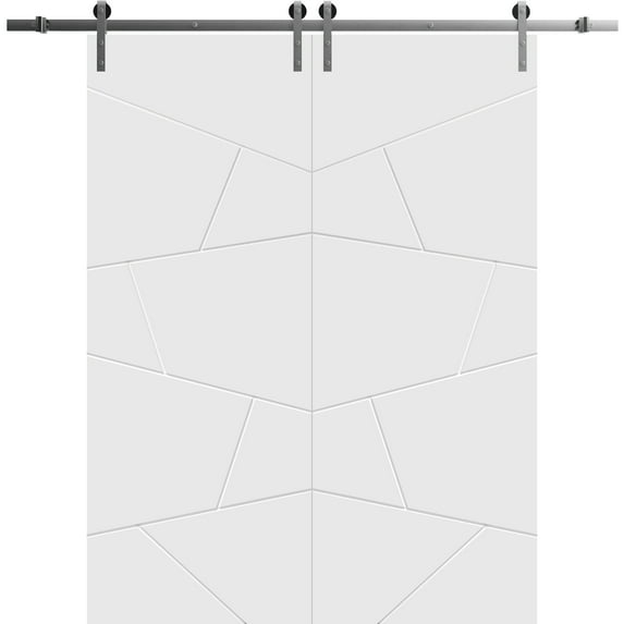 Sturdy Double Barn Door 60 x 80 inches | Planum 0990 Painted White | Stainless Steel 13FT Rail Hangers Heavy Set | Solid Panel Interior Doors