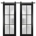 thumbnail image 1 of Sturdy Double Barn Door 60 x 80 inches | Planum 2122 Matte Black Frosted Glass | 13FT Rail Hangers Heavy Set | Solid Panel Interior Doors, 1 of 6