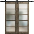 thumbnail image 1 of Sturdy Double Barn Door 60 x 80 inches | Quadro 4002 Cognac Oak with Frosted Glass | Stainless Steel 13FT Rail Hangers Heavy Set | Solid Panel Interior Doors, 1 of 5