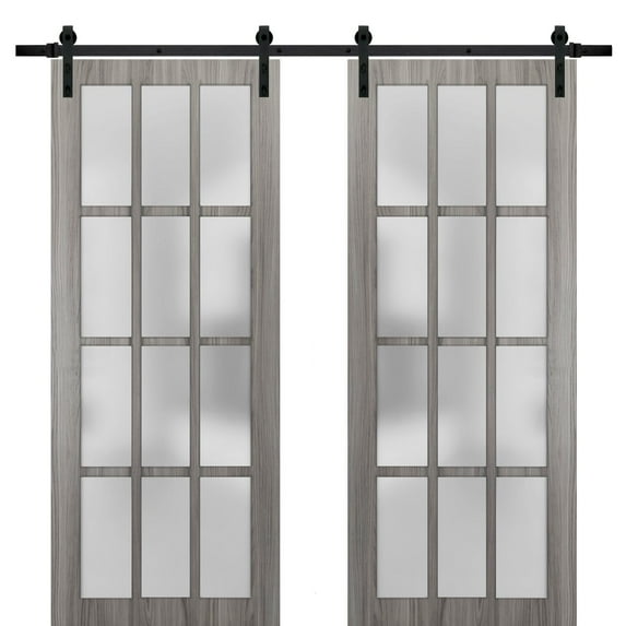 Sturdy Double Barn Door 60 x 80 inches with Frosted Glass 12 Lites