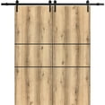 thumbnail image 1 of Sturdy Double Barn Door 60 x 80 inches with | Planum 0014 Oak with Frosted Glass | 13FT Rail Hangers Heavy Set | Solid Panel Interior Doors, 1 of 6