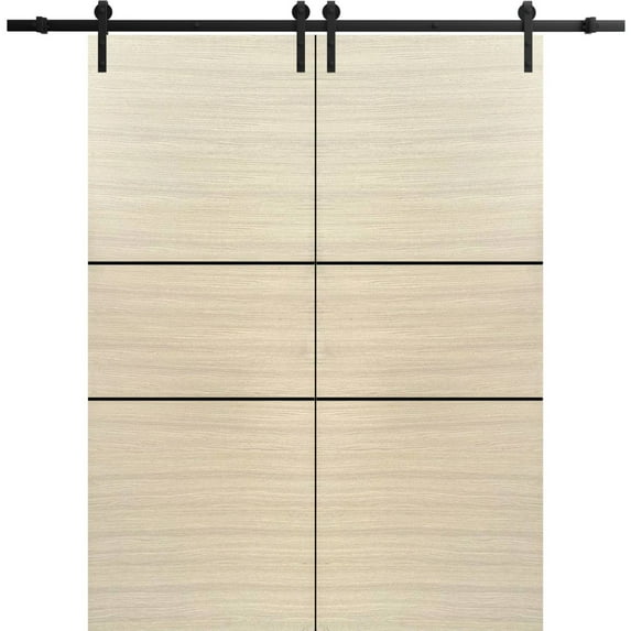 Sturdy Double Barn Door 60 x 84 inches with | Planum 0014 Natural Veneer with Frosted Glass | 13FT Rail Hangers Heavy Set | Solid Panel Interior Doors