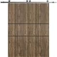 thumbnail image 1 of Sturdy Double Barn Door 60 x 84 inches with | Planum 0014 Walnut with Frosted Glass | Stainless Steel 13FT Rail Hangers Heavy Set | Solid Panel Interior Doors, 1 of 6