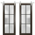 thumbnail image 1 of Sturdy Double Barn Door 60 x 84 inches | Planum 2122 Chocolate Ash Frosted Glass | Stainless Steel 13FT Rail Hangers Heavy Set | Solid Panel Interior Doors, 1 of 6