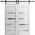 thumbnail image 1 of Sturdy Double Barn Door 60 x 84 inches | Quadro 4445 Nordic White with Frosted Glass | 13FT Rail Hangers Heavy Set | Solid Panel Interior Doors, 1 of 6