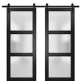 thumbnail image 1 of Sturdy Double Barn Door 60 x 96 inches with Frosted Glass | Lucia 2552 Matte Black | Top Mount 13FT Rail Hangers Heavy Set | Solid Panel Interior Doors, 1 of 6