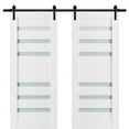 thumbnail image 1 of Sturdy Double Barn Door 60 x 96 inches with Frosted Glass | Quadro 4266 White Silk | Top Mount 13FT Rail Hangers Heavy Set | Solid Panel Interior Doors, 1 of 6
