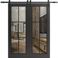 thumbnail image 1 of Sturdy Double Barn Door 60 x 96 inches | Lucia 2366 Matte Black Clear Glass | 13FT Rail Hangers Heavy Set | Solid Panel Interior Doors, 1 of 6