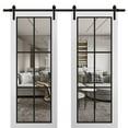 thumbnail image 1 of Sturdy Double Barn Door 60 x 96 inches | Lucia 2366 White Silk Clear Glass | 13FT Rail Hangers Heavy Set | Solid Panel Interior Doors, 1 of 6