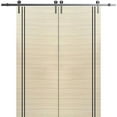 thumbnail image 1 of Sturdy Double Barn Door 60 x 96 inches with | Planum 0016 Natural Veneer with Frosted Glass | Stainless Steel 13FT Rail Hangers Heavy Set | Solid Panel Interior Doors, 1 of 6