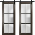 thumbnail image 1 of Sturdy Double Barn Door 60 x 96 inches | Planum 2122 Chocolate Ash Frosted Glass | 13FT Rail Hangers Heavy Set | Solid Panel Interior Doors, 1 of 6