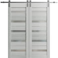 thumbnail image 1 of Sturdy Double Barn Door 60 x 96 inches | Quadro 4445 Light Grey Oak with Frosted Glass | Stainless Steel 13FT Rail Hangers Heavy Set | Solid Panel Interior Doors, 1 of 6