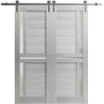 thumbnail image 1 of Sturdy Double Barn Door 60 x 96 inches with | Veregio 7288 Light Grey Oak with Frosted Glass | Stainless Steel 13FT Rail Hangers Heavy Set | Solid Panel Interior Doors, 1 of 5