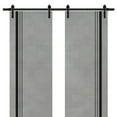 thumbnail image 1 of Sturdy Double Barn Door 60 x 96 inches with | Planum 0011 Concrete with Frosted Glass | 13FT Rail Hangers Heavy Set | Solid Panel Interior Doors, 1 of 6