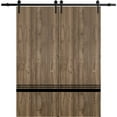 thumbnail image 1 of Sturdy Double Barn Door 60 x 96 inches with | Planum 0012 Walnut with Frosted Glass | 13FT Rail Hangers Heavy Set | Solid Panel Interior Doors, 1 of 6