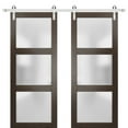 thumbnail image 1 of Sturdy Double Barn Door 64 x 80 inches with Frosted Glass | Lucia 2552 Chocolate Ash | Stainless Steel 13FT Rail Hangers Heavy Set | Solid Panel Interior Doors, 1 of 6
