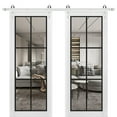 thumbnail image 1 of Sturdy Double Barn Door 64 x 80 inches | Lucia 2366 White Silk Clear Glass | Stainless Steel 13FT Rail Hangers Heavy Set | Solid Panel Interior Doors, 1 of 6