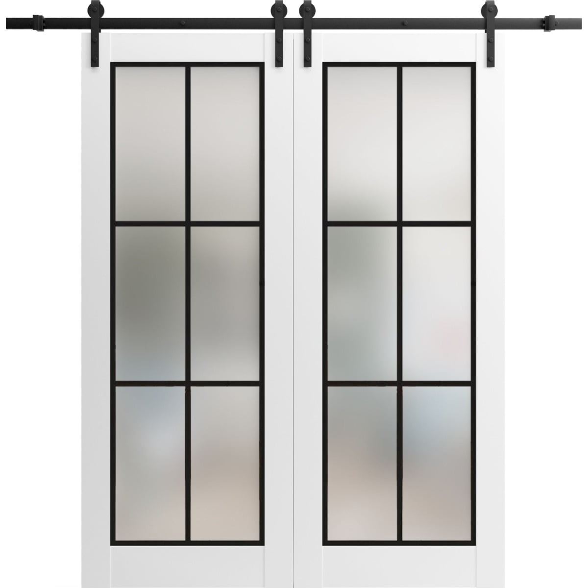 Sturdy Double Barn Door 64 X 80 Inches Planum 2122 White Silk Frosted Glass 13ft Rail 8793