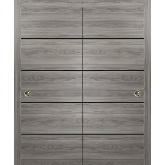Sturdy Double Barn Door 64 x 80 inches with | Planum 0015 Ginger Ash with Frosted Glass | 13FT Rail Hangers Heavy Set | Solid Panel Interior Doors
