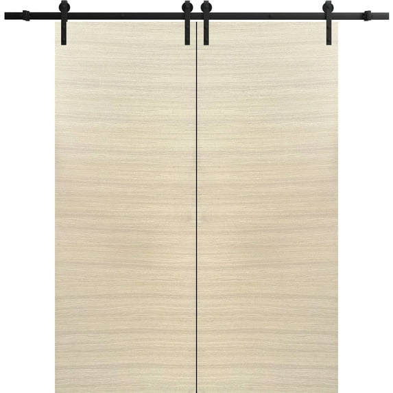 Sturdy Double Barn Door 64 x 84 inches | Planum 0010 Natural Veneer | 13FT Rail Hangers Heavy Set | Solid Panel Interior Doors