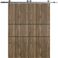thumbnail image 1 of Sturdy Double Barn Door 64 x 84 inches with | Planum 0014 Walnut with Frosted Glass | Stainless Steel 13FT Rail Hangers Heavy Set | Solid Panel Interior Doors, 1 of 6