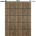 thumbnail image 1 of Sturdy Double Barn Door 64 x 84 inches with | Planum 0015 Walnut with Frosted Glass | Stainless Steel 13FT Rail Hangers Heavy Set | Solid Panel Interior Doors, 1 of 6